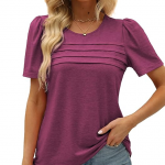 Womens Summer Tops Short Sleeve Crew Neck Shirts Puff Sleeve Casual Tshirts